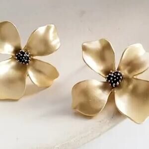 Hand Painted Gold Flower Earrings